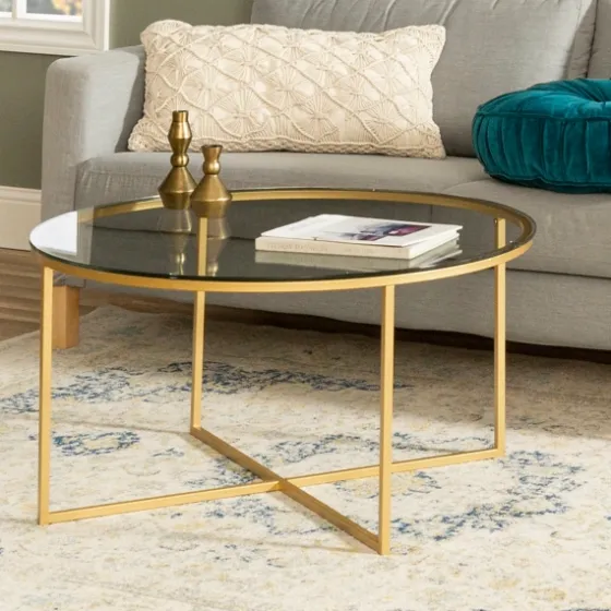 Glass & Gold X-Base Coffee Table-Kirkland's Home Outlet