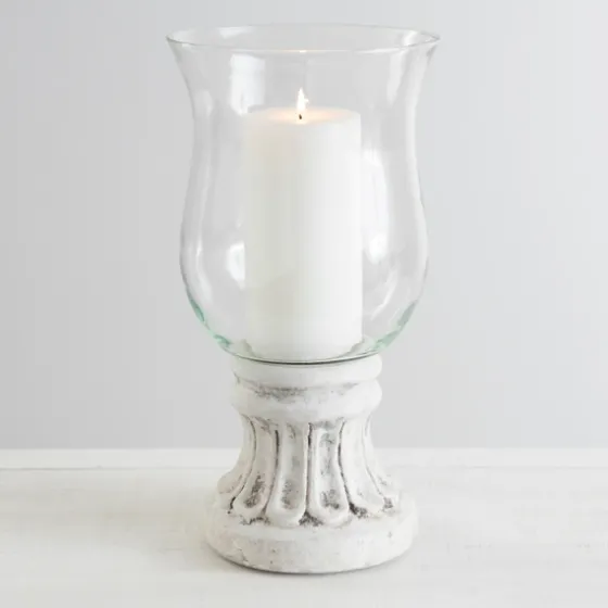 Glass Hurricane With Petal Cement Base, 11 In.-Kirkland's Home Clearance