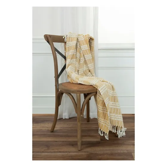 Gold And Ivory Striped Cotton Throw-Kirkland's Home Discount