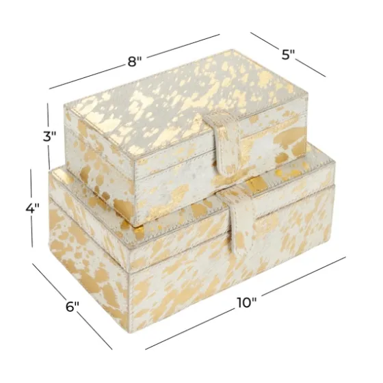 Gold Leather Hide Rustic 2-Pc. Box Set-Kirkland's Home Cheap