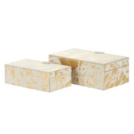 Gold Leather Hide Rustic 2-Pc. Box Set-Kirkland's Home Cheap