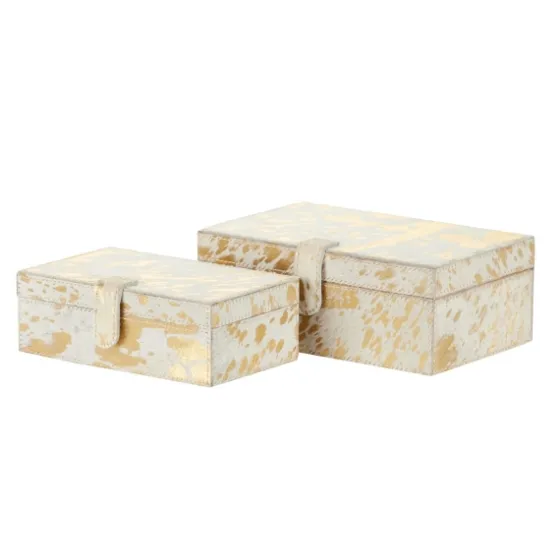 Gold Leather Hide Rustic 2-Pc. Box Set-Kirkland's Home Cheap