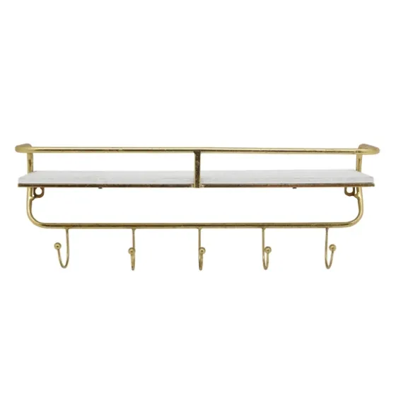 Gold Metal And White Wood Wall Shelf With Hooks-Kirkland's Home Best Sale