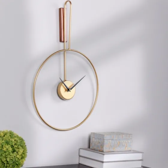 Gold Metal Open Back Clock With Wood Block-Kirkland's Home Online