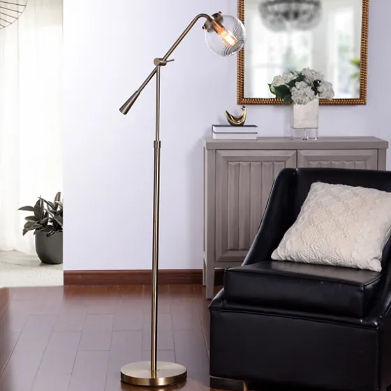 Gold Ribbed Glass Task Floor Lamp-Kirkland's Home Shop