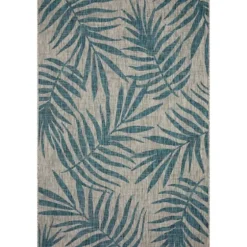 Gray And Aqua Palm Leaves Outdoor Area Rug, 7X10-Kirkland's Home Best Sale