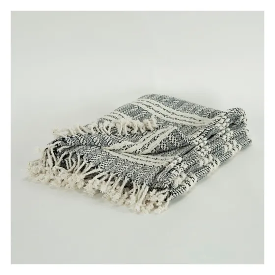 Gray And Ivory Striped Cotton Throw-Kirkland's Home Cheap