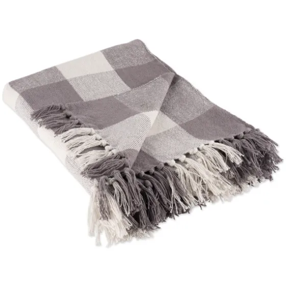 Gray And White Buffalo Check Woven Fringe Throw-Kirkland's Home Discount