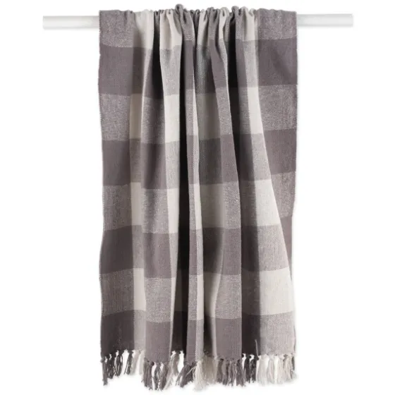 Gray And White Buffalo Check Woven Fringe Throw-Kirkland's Home Discount