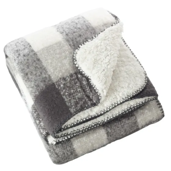 Gray And White Plaid Faux Mohair Sherpa Throw-Kirkland's Home Online