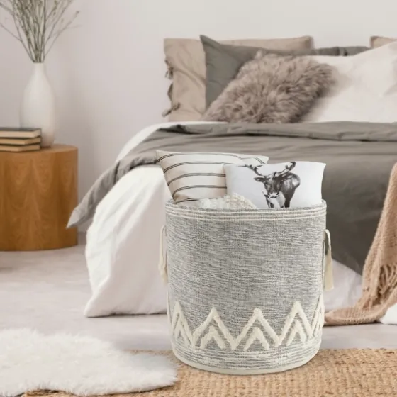 Gray And White Tuft Peaks Storage Basket-Kirkland's Home Outlet