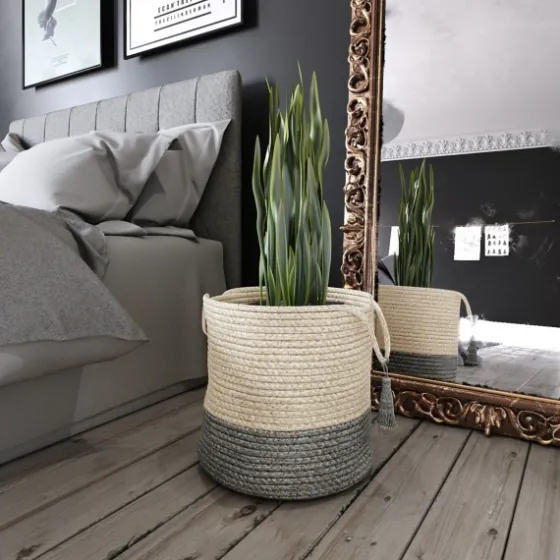 Gray And White Woven Basket With Tassel, 17 In.-Kirkland's Home Discount