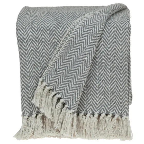 Gray Chevron Cotton Handloomed Tassel Throw-Kirkland's Home Shop