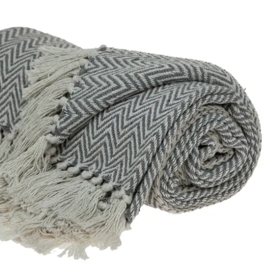 Gray Chevron Cotton Handloomed Tassel Throw-Kirkland's Home Shop