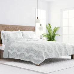 Gray Damask Reversible 3-Pc. King Quilt Set-Kirkland's Home Shop