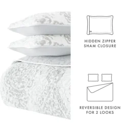 Gray Damask Reversible 3-Pc. King Quilt Set-Kirkland's Home Shop
