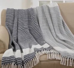 Gray Diamond Weave Throw With Tassels-Kirkland's Home Store
