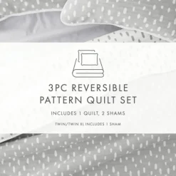 Gray Dotted Reversible 3-Pc. Queen Quilt Set-Kirkland's Home Discount