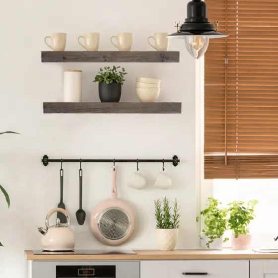 Gray Floating Rustic Wooden Wall Shelf, 3 Ft.-Kirkland's Home Clearance