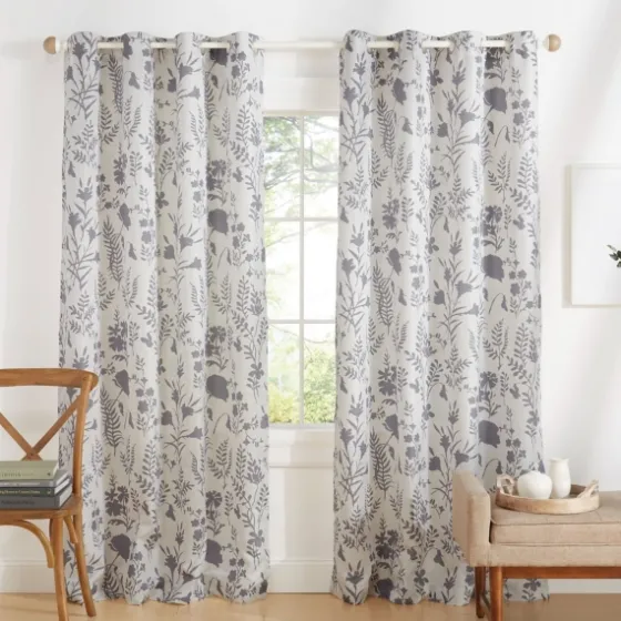 Gray Floral 2-Pc. Curtain Panel Set, 84 In.-Kirkland's Home Fashion