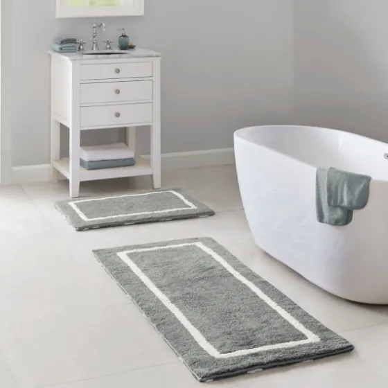 Gray Geometric Pattern Reversible Bath Mat, 60 In.-Kirkland's Home Outlet