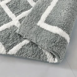 Gray Geometric Pattern Reversible Bath Mat, 60 In.-Kirkland's Home Outlet
