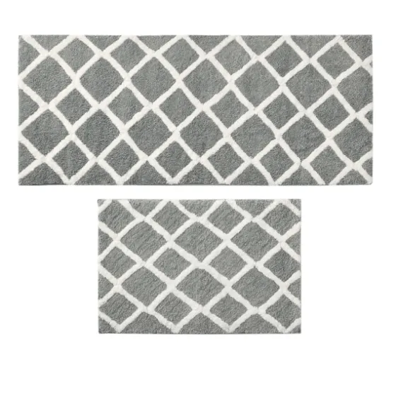 Gray Geometric Pattern Reversible Bath Mat, 60 In.-Kirkland's Home Outlet