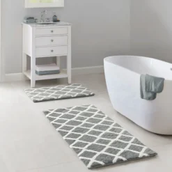 Gray Geometric Pattern Reversible Bath Mat, 34 In.-Kirkland's Home Hot