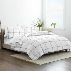 Gray Grid Plaid 3-Pc. Micro King Duvet Cover Set-Kirkland's Home Cheap