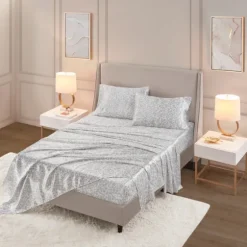 Gray Leopard Print Satin 3-Pc. Twin Sheet Set-Kirkland's Home Best