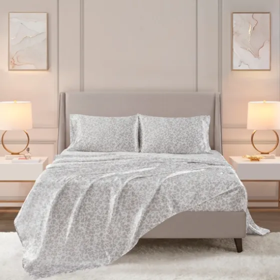 Gray Leopard Print Satin 4-Pc. Queen Sheet Set-Kirkland's Home Discount