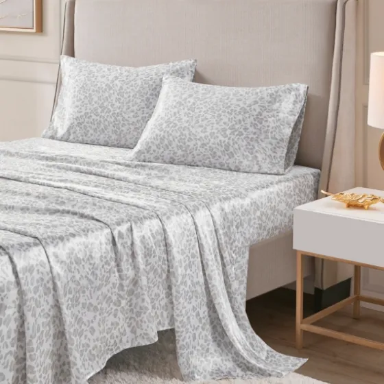 Gray Leopard Print Satin 4-Pc. Queen Sheet Set-Kirkland's Home Discount