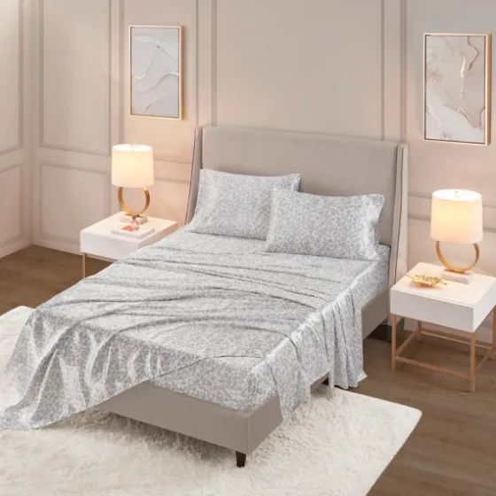 Gray Leopard Print Satin 4-Pc. King Sheet Set-Kirkland's Home Best Sale