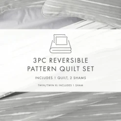 Gray Linear Reversible 3-Pc. Queen Quilt Set-Kirkland's Home Shop