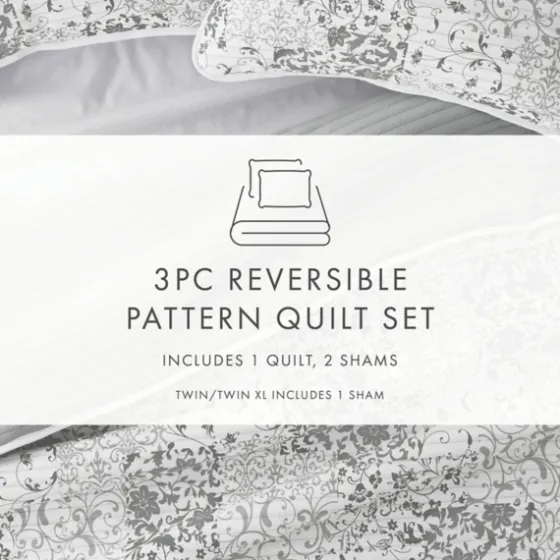 Gray Patchwork Reversible 3-Pc. Queen Quilt Set-Kirkland's Home Outlet