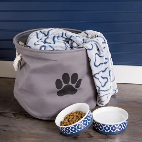 Gray Paw Print Round Basket With Handles-Kirkland's Home Best Sale