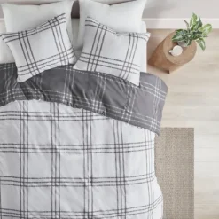 Gray Plaid Reversible 3-Pc. King Duvet Cover Set-Kirkland's Home Cheap