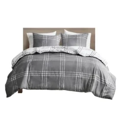 Gray Plaid Reversible 3-Pc. Queen Duvet Cover Set-Kirkland's Home Cheap