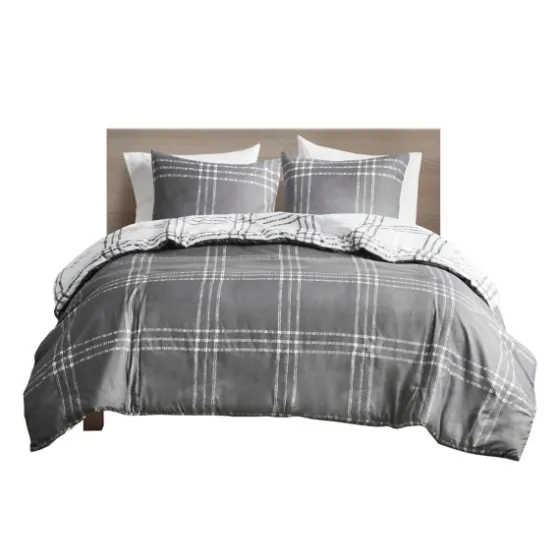 Gray Plaid Reversible 3-Pc. Queen Duvet Cover Set-Kirkland's Home Cheap