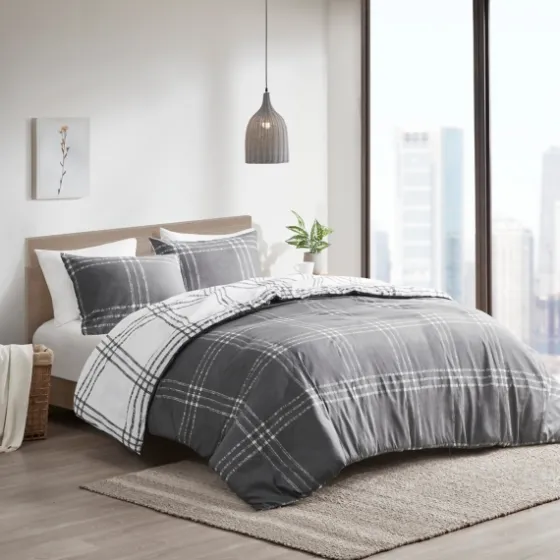 Gray Plaid Reversible 3-Pc. Queen Duvet Cover Set-Kirkland's Home Cheap