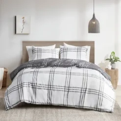 Gray Plaid Reversible 3-Pc. Queen Duvet Cover Set-Kirkland's Home Cheap