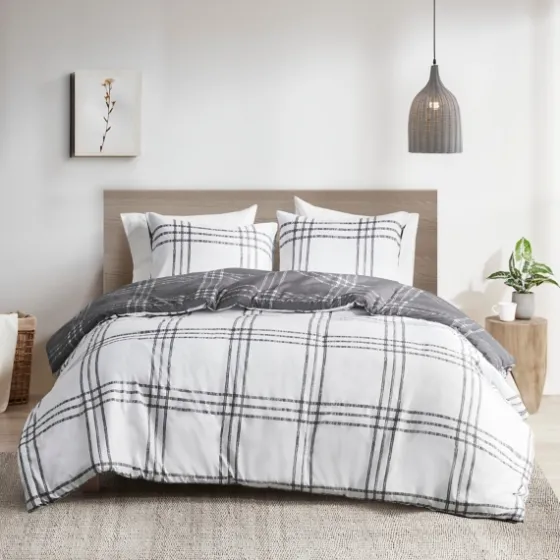 Gray Plaid Reversible 3-Pc. Queen Duvet Cover Set-Kirkland's Home Cheap