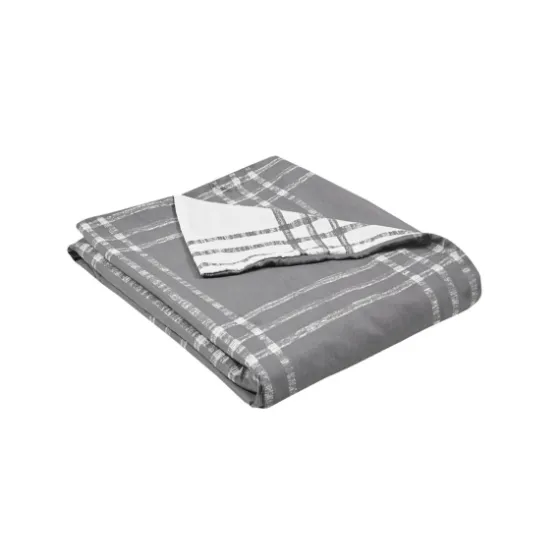 Gray Plaid Reversible 3-Pc. Queen Duvet Cover Set-Kirkland's Home Cheap