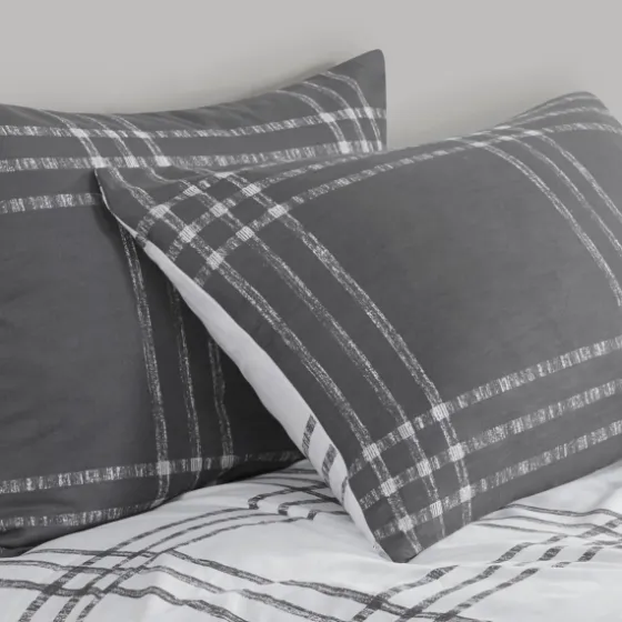 Gray Plaid Reversible 3-Pc. Queen Duvet Cover Set-Kirkland's Home Cheap
