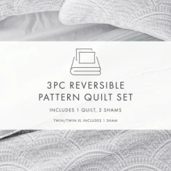 Gray Scalloped Reversible 3-Pc. King Quilt Set-Kirkland's Home Best