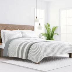 Gray Striped Reversible 3-Pc. King Quilt Set-Kirkland's Home Store