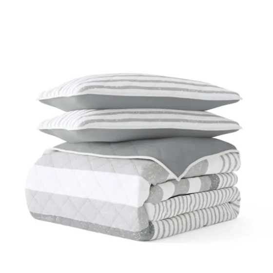 Gray Striped Reversible 3-Pc. King Quilt Set-Kirkland's Home Store