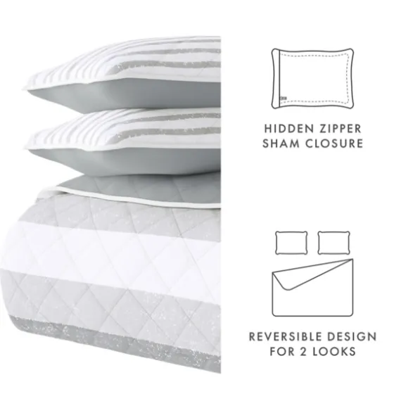 Gray Striped Reversible 2-Pc. Twin Quilt Set-Kirkland's Home New