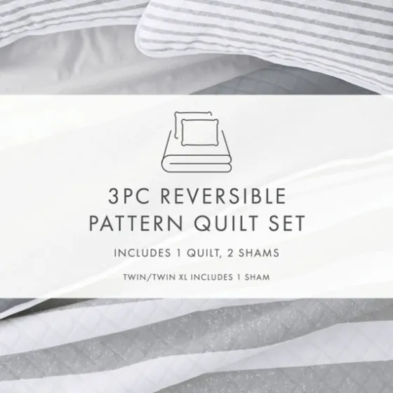 Gray Striped Reversible 2-Pc. Twin Quilt Set-Kirkland's Home New
