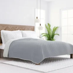 Gray Striped Reversible 3-Pc. Queen Quilt Set-Kirkland's Home Online